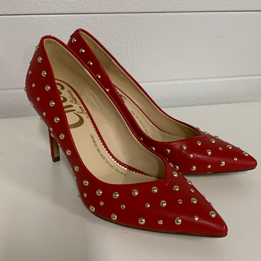 Circus by Sam Edelman Red Gold-Stud Pointed-Toe Pumps